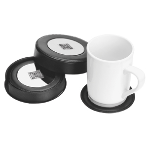 Подставки под стаканы (4 шт.); 12х12х8см; металл, иск. кожа