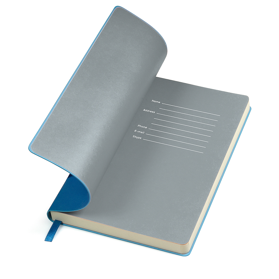 Бизнес-блокнот FUNKY, 130*210 мм, голубой, серый форзац, мягкая обложка, блок-линейка