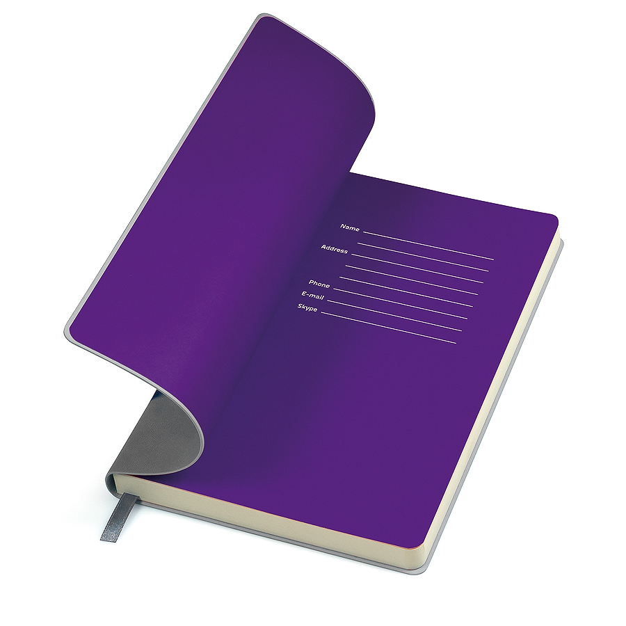 Бизнес-блокнот FUNKY, 130*210 мм,  серый/фиолетовый форзац, мягкая обложка, блок-линейка