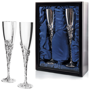 Бокалы для шампанского; 21,5х9,5х30,5см; D=5,7см, H=24 см; посеребренный металл; лазерная гравировка