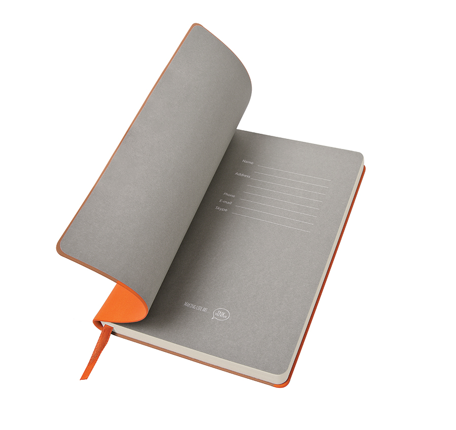 Бизнес-блокнот FUNKY, 130*210 мм, оранжевый, серый форзац, мягкая обложка, в линейку