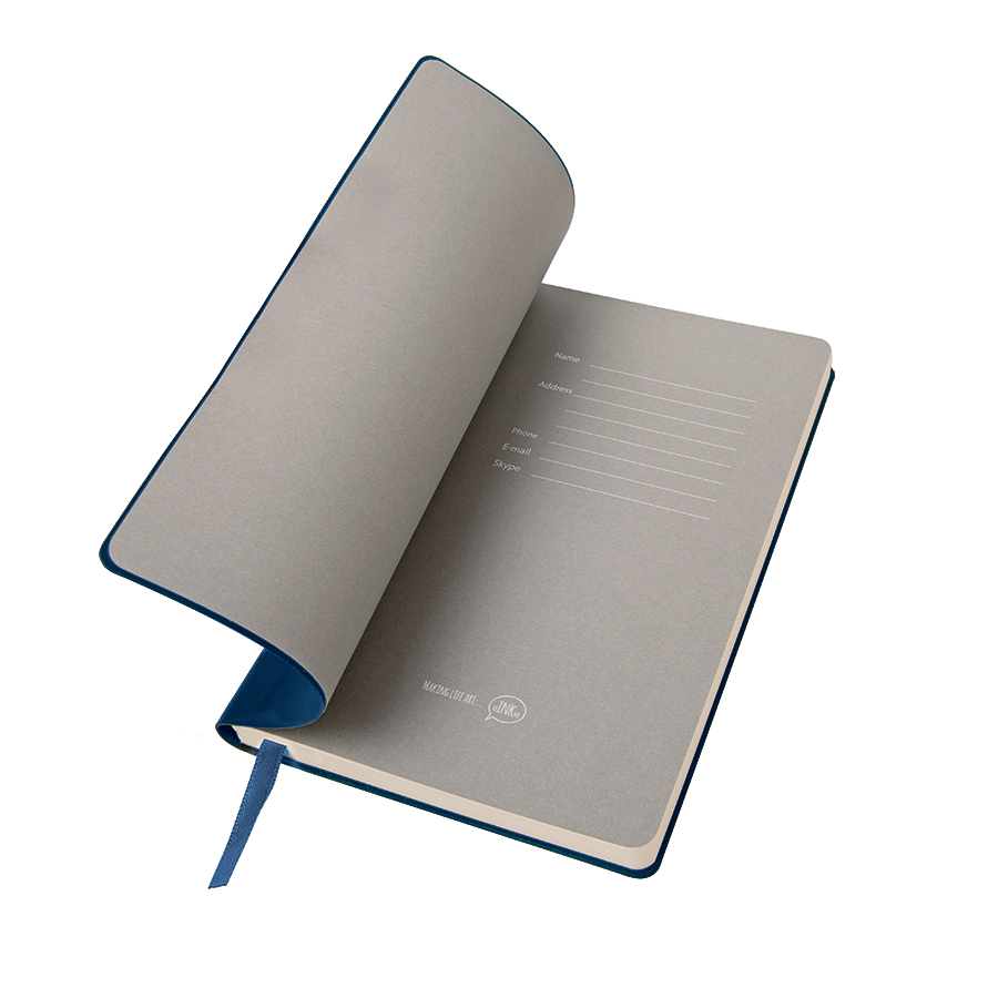 Бизнес-блокнот FUNKY, 130*210 мм, темно-синий, серый форзац, мягкая обложка, в линейку
