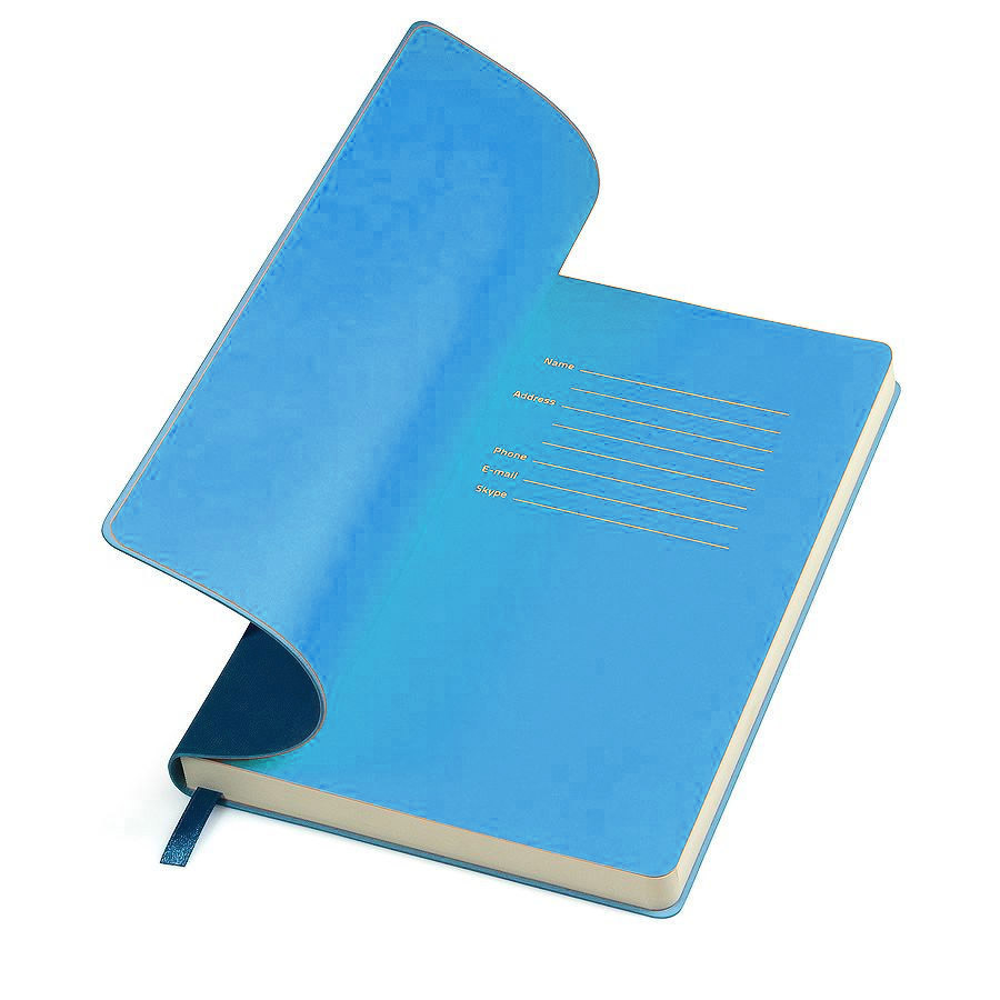 Бизнес-блокнот FUNKY, 130*210 мм, темно-синий, голубой форзац, мягкая обложка, в линейку