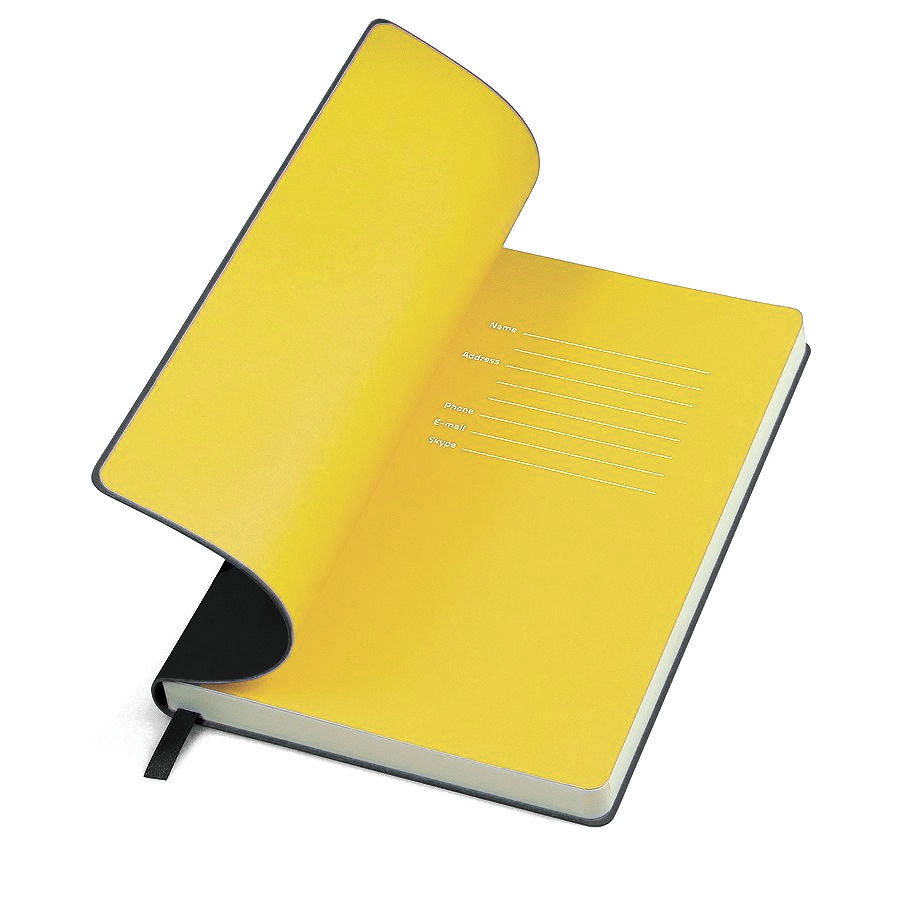 Бизнес-блокнот FUNKY, 130*210 мм, черный, желтый форзац, мягкая обложка, в линейку