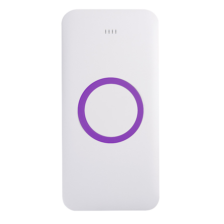 Универсальный аккумулятор с функцией беспроводной зарядки SATURN,белый с фиолетовым,15х7,3х1