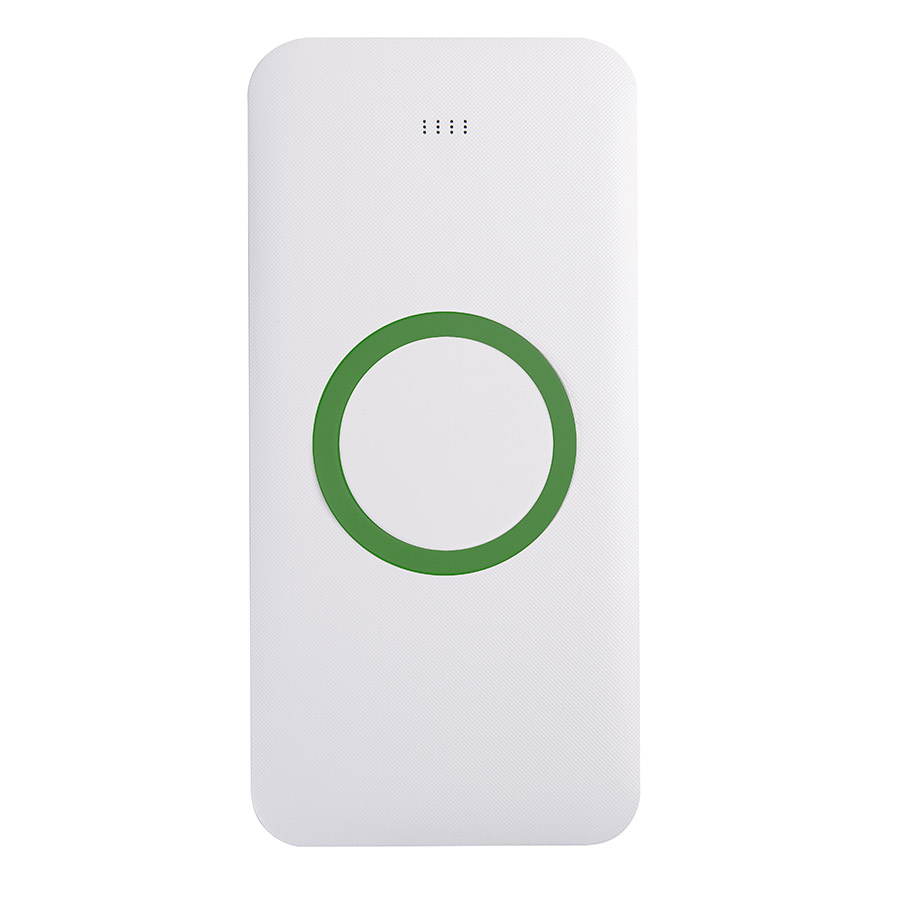 Универсальный аккумулятор с функцией беспроводной зарядки SATURN,белый с зеленым,15х7,3х1,2с