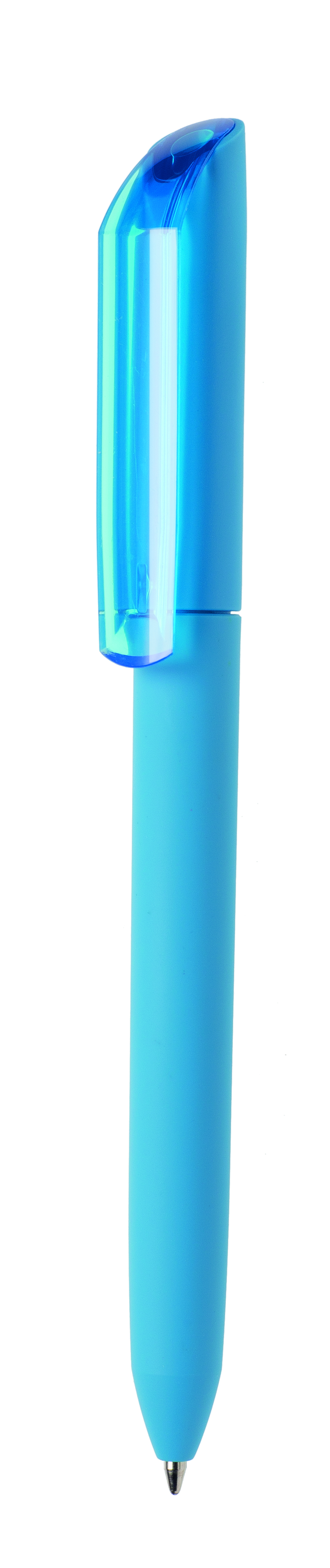 Ручка шариковая FLOW PURE, бирюзовый корпус/прозрачный клип, покрытие soft touch, пластик