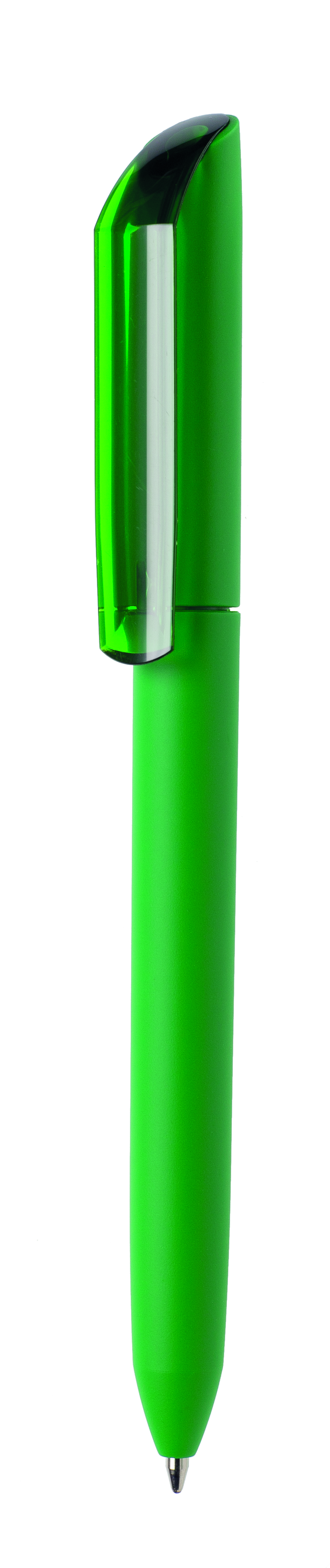 Ручка шариковая FLOW PURE, зеленый корпус/прозрачный клип, покрытие soft touch, пластик