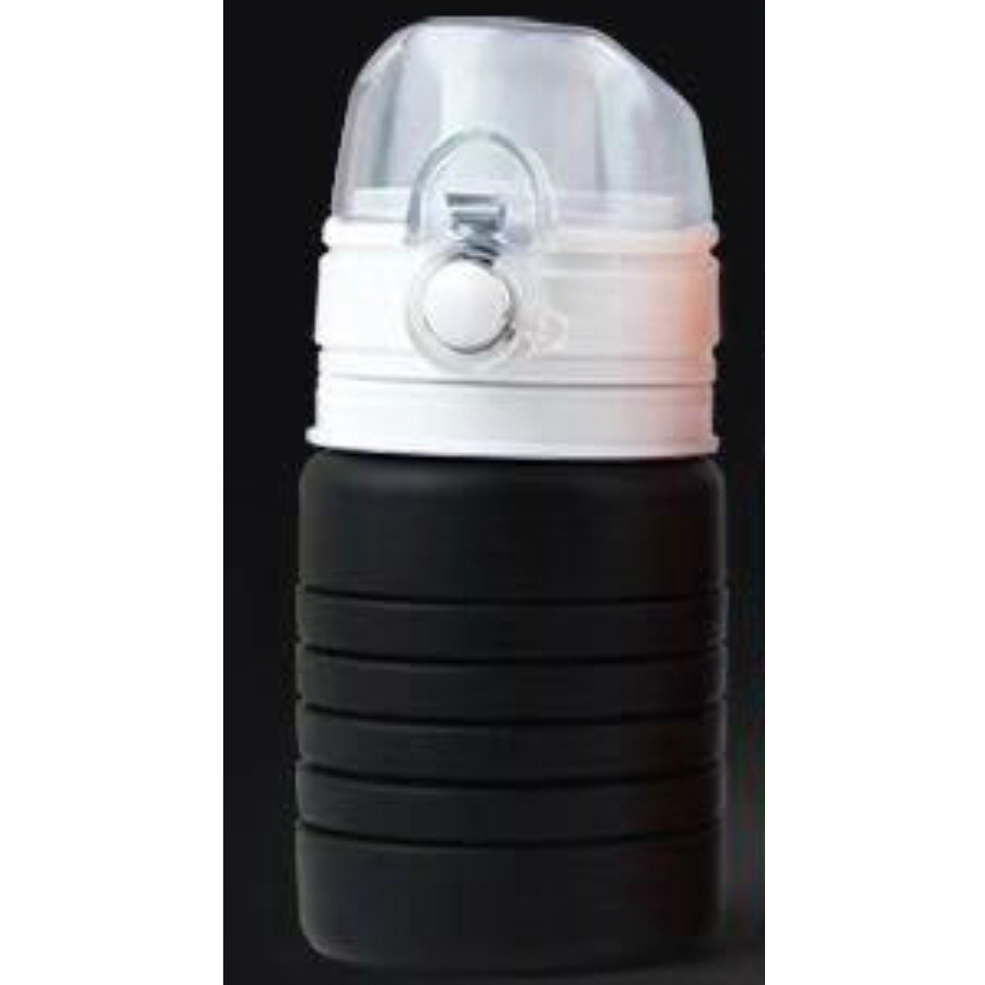 Бутылка для воды складная с карабином SPRING; черная, 550/250 мл, силикон