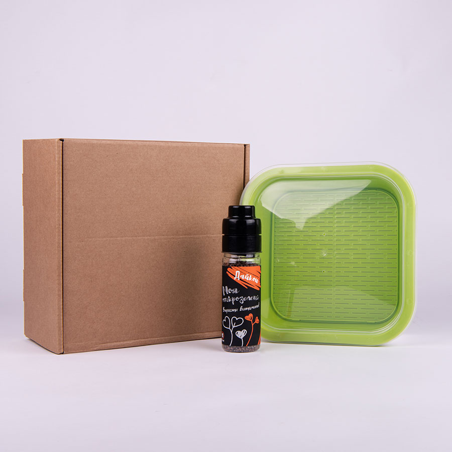 Подарочный комплект для проращивания микрозелени: проращиватель, семена дайкона