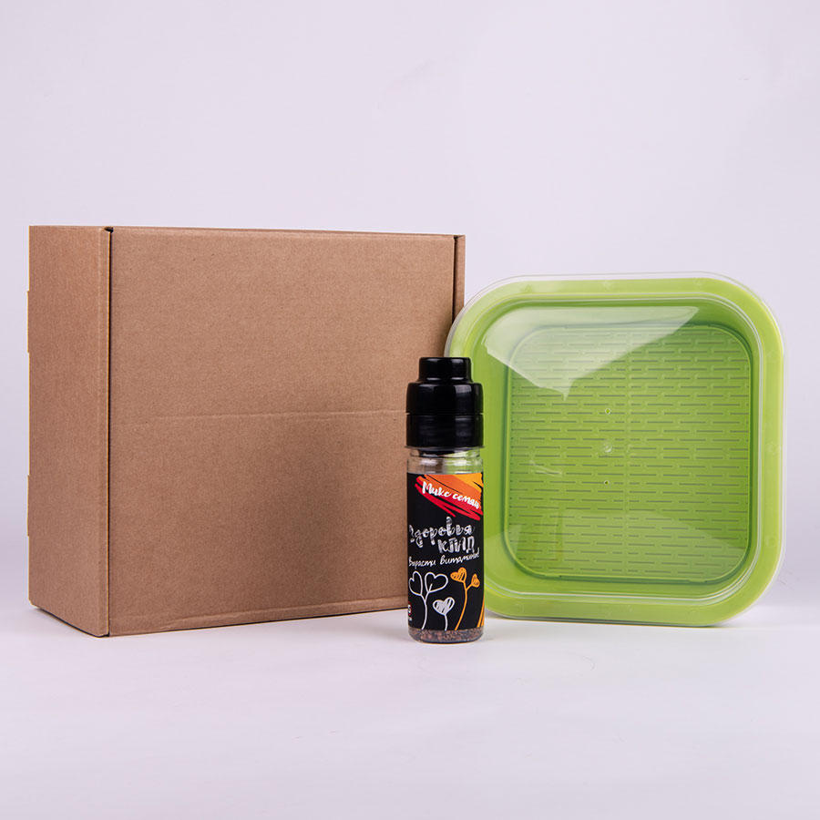 Подарочный комплект для проращивания микрозелени: проращиватель, семена микс