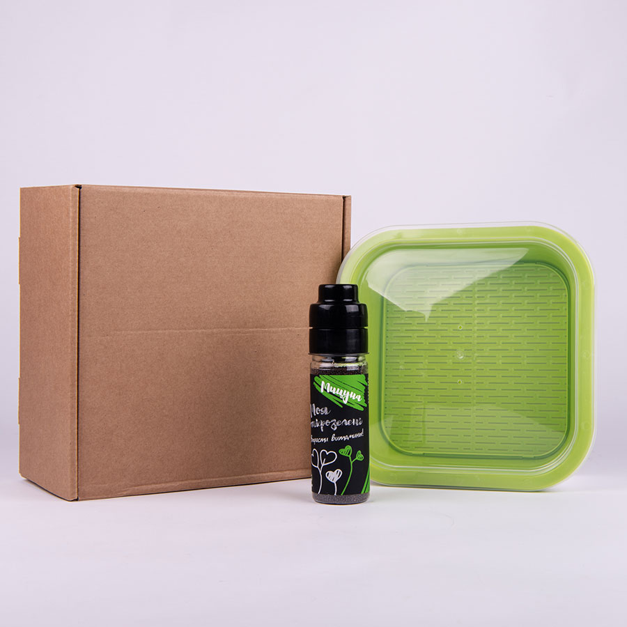 Подарочный комплект для проращивания микрозелени: проращиватель, семена мицуны