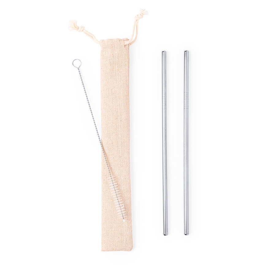 Коктейльные трубочки (2 шт.) с ершиком в чехле KALUX, 3,5х24,5см, нержавеющая сталь, хлопок