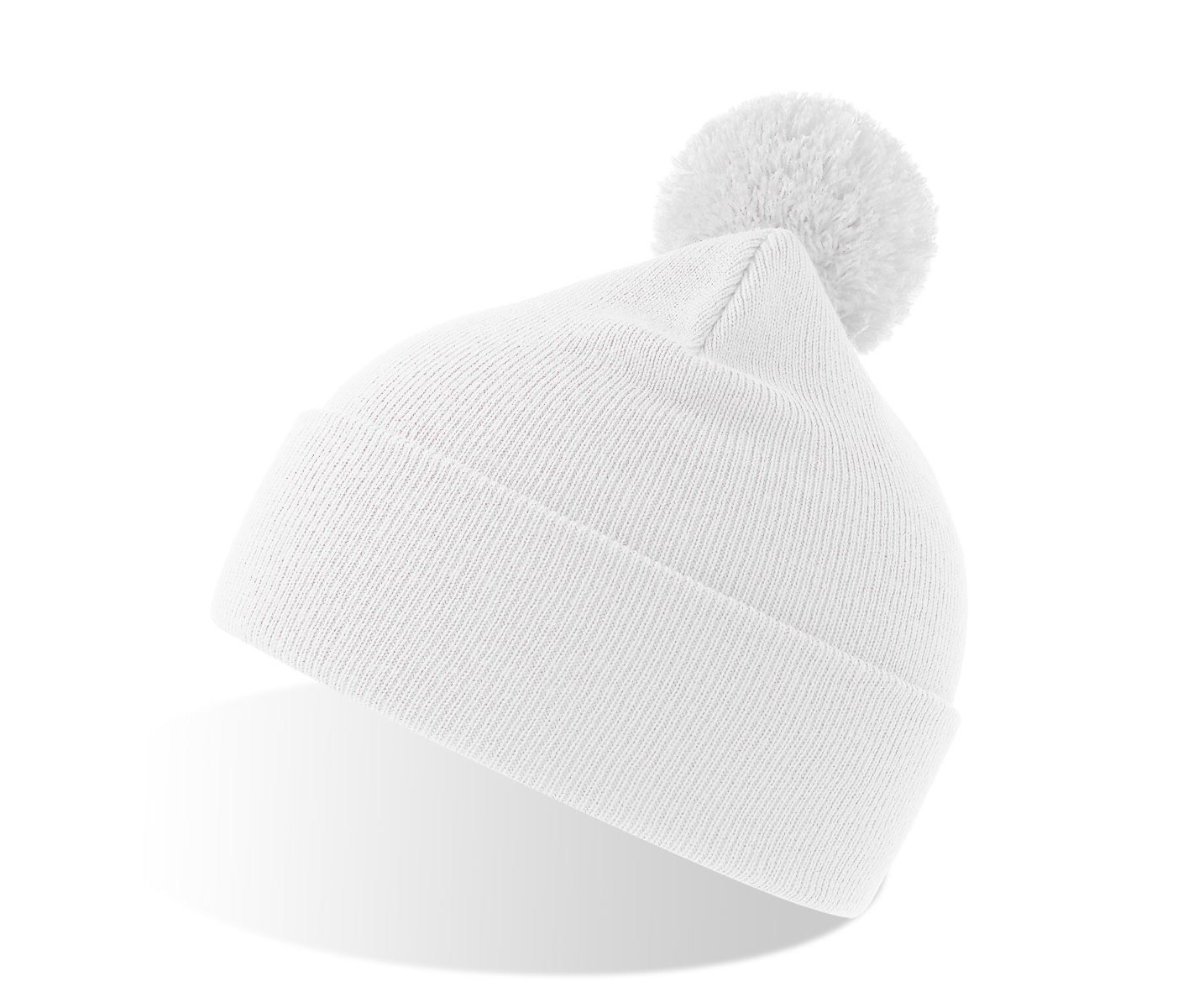 Шапка вязаная  двойная Wind-S, с отворотом и помпоном, белый, 100% переработанный полиэстер