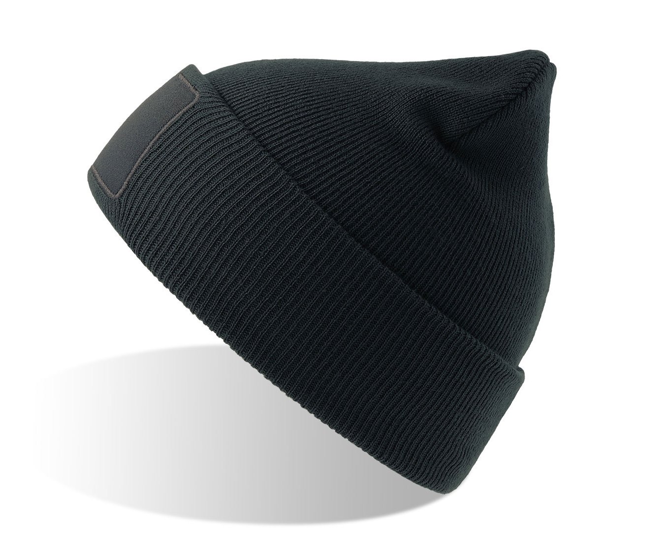 Шапка вязаная  двойная Wind-S, с отворотом и патчем, темно-синий, 100% переработанный полиэстер