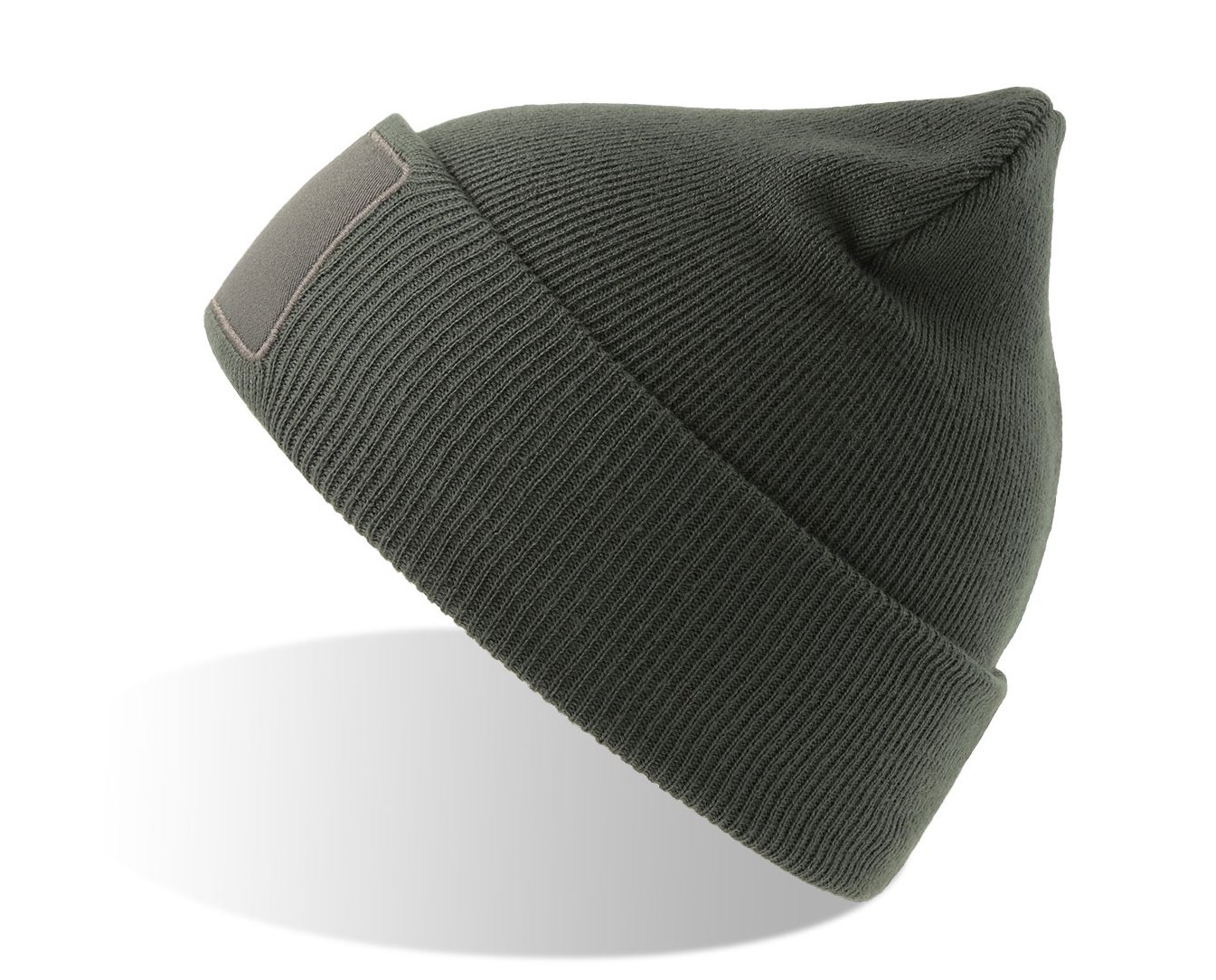 Шапка вязаная  двойная Wind-S, с отворотом и патчем, темно-серый, 100% переработанный полиэстер