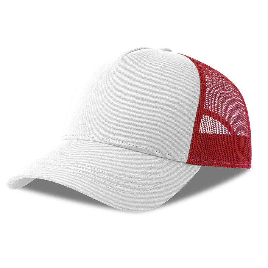 Бейсболка RAPPER COTTON-S, п. заст, 5 клин, белый/красный, 100% хлопок/100% полиэстер, 280 г/м2