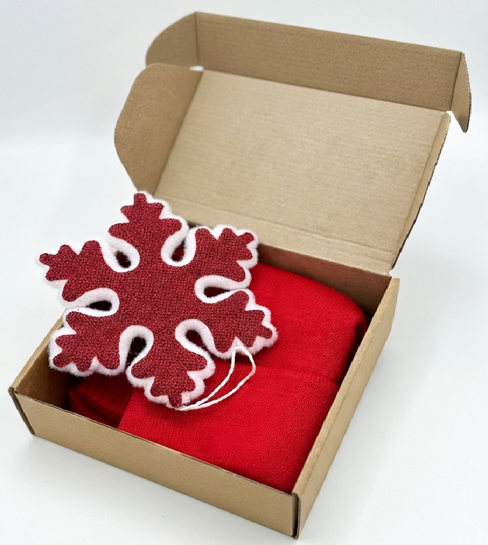 Набор подарочный  СНЕЖИНКА: шапка, варежки и снежинка на елку